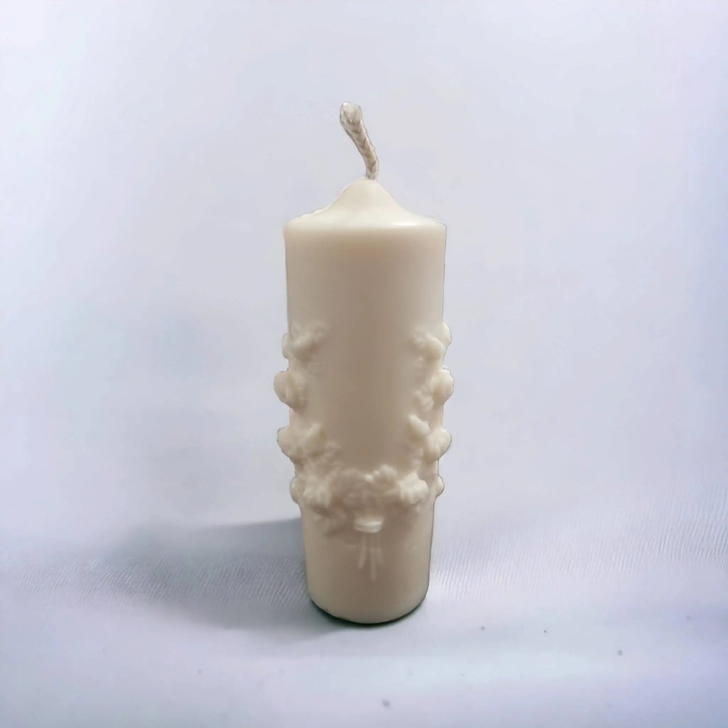 Rosemary & Bay Wreath Scented Pillar Candle with Rose Design - Auras Workshop  -  Mold Craft Candles -   - Cyprus & Greece - Wholesale - Retail #