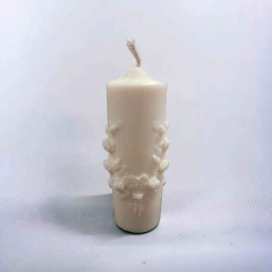 Rosemary & Bay Wreath Scented Pillar Candle with Rose Design - Auras Workshop  -  Mold Craft Candles -   - Cyprus & Greece